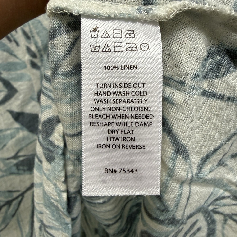Tahari 100% Linen Top Womens 2X Blue Tropical Leaf Print V Neck Blouse - Picture 6 of 9